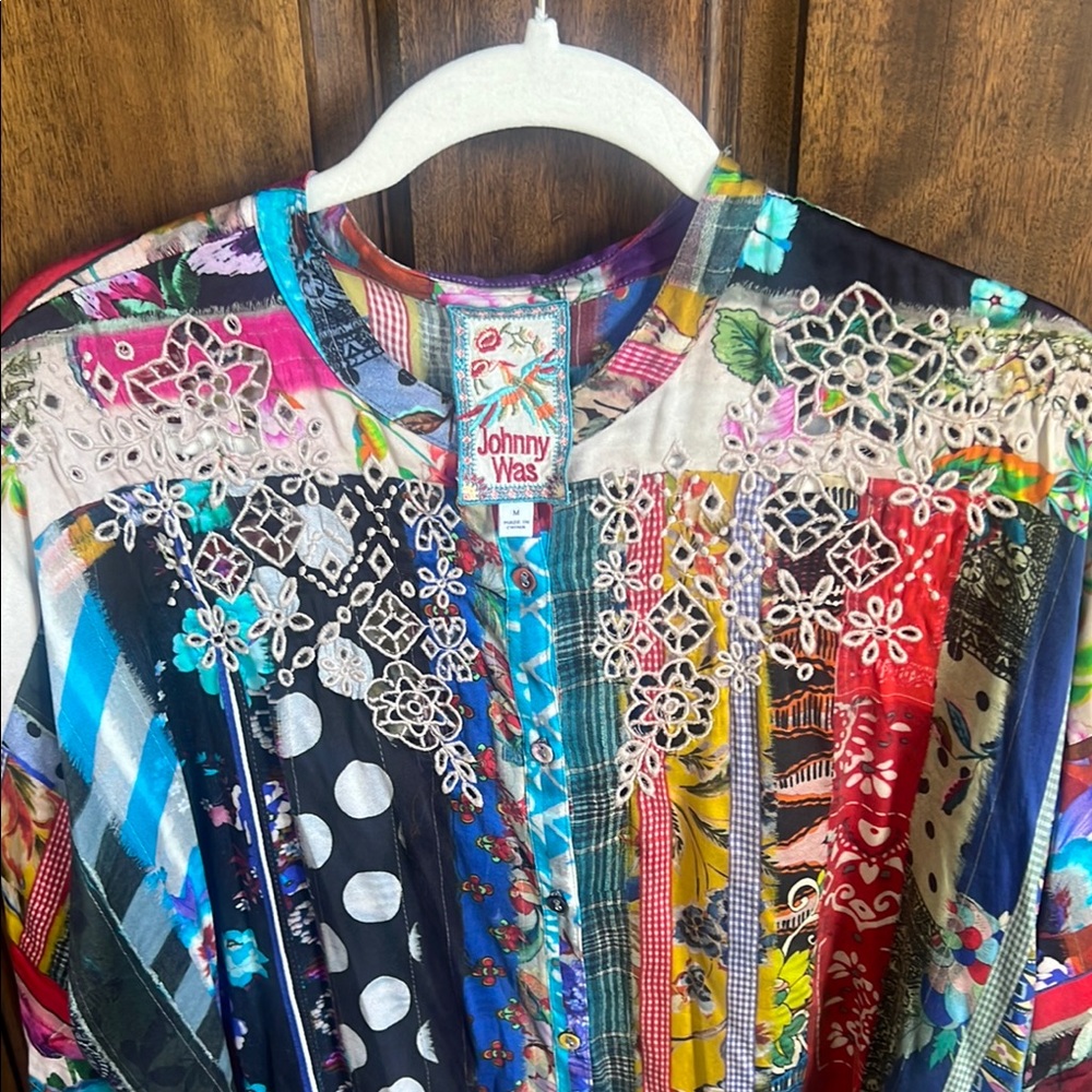 Johnny Was Eyelet Multicolor Patchwork Blouse - image 3